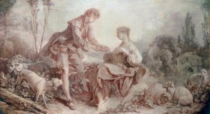 Pastorale met kooi door François Boucher